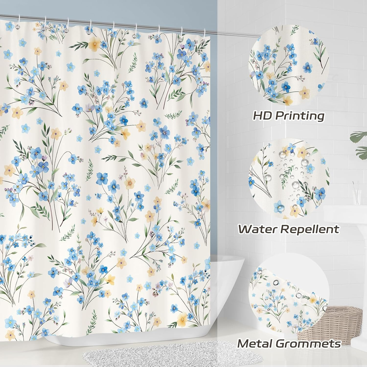 Custom Printed Bath Curtain — custom printed polyester bath curtain detail view