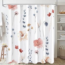 Watercolor Floral Shower Curtain, Coral Beige Flower Shower Curtain for — custom printed polyester bath curtain
