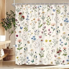 Vintage Floral Shower Curtain 72Wx72L Inch 72"W x 72"L (Pack of 1) D 01 Beige — custom printed polyester bath curtain