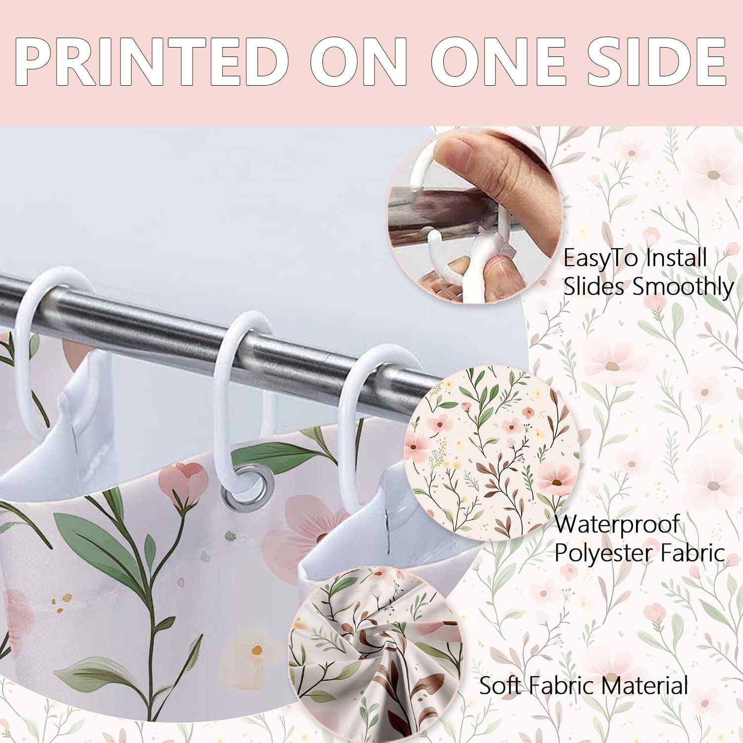 Custom Printed Bath Curtain — custom printed polyester bath curtain detail view