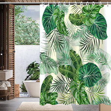 Green Palm Leaves Shower Curtain, Tropical Nature Summer Shower Curtain, Bathroo — custom printed polyester bath curtain