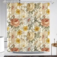 Yellow Floral Linen Shower Curtain 72"W x 72"L (Pack of 1) Yellow Linen — custom printed polyester bath curtain
