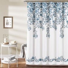 Tanisha Shower Curtain 72" W x 72" L Blue & Gray Light Blue Flower Vine Print — custom printed polyester bath curtain