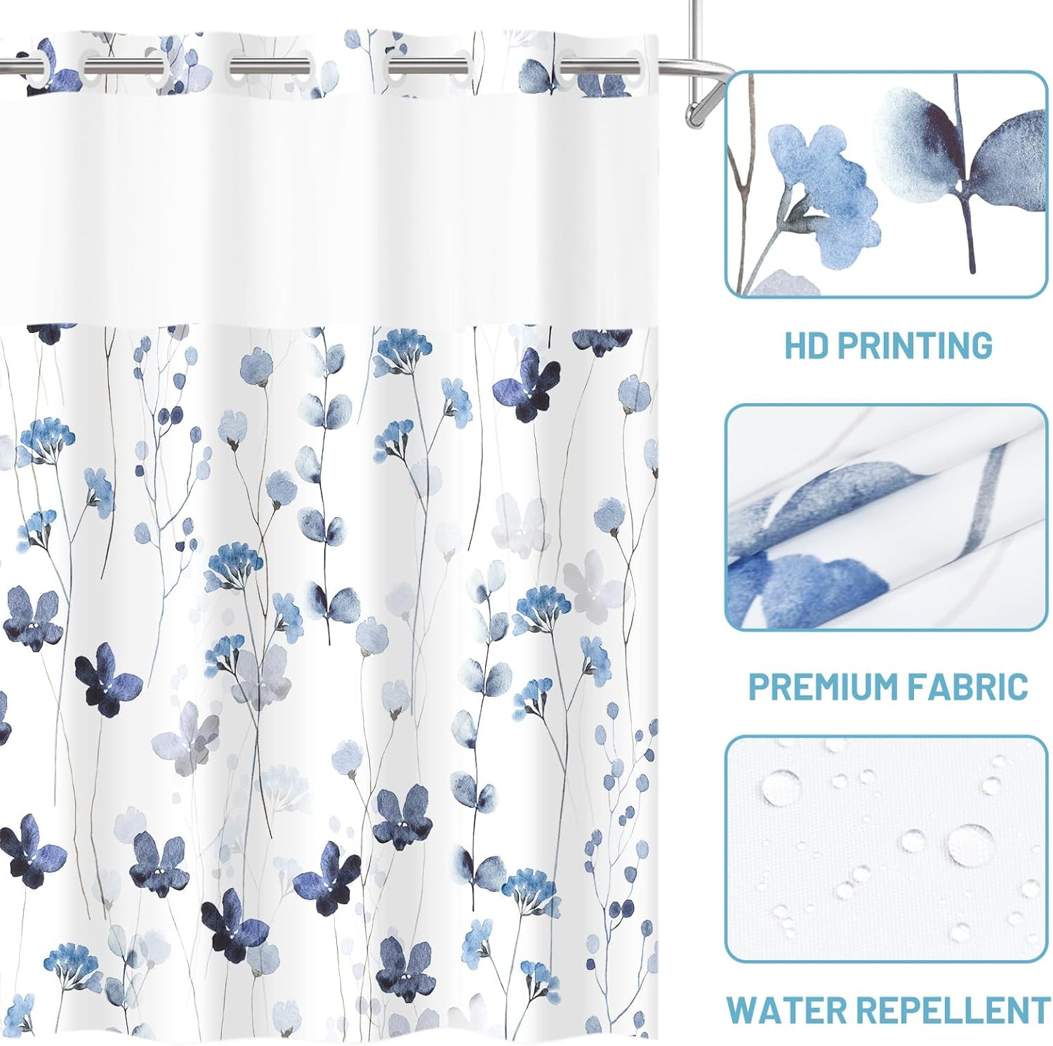 Custom Printed Bath Curtain — custom printed polyester bath curtain detail view