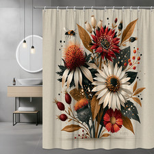 Floral Bouquet Shower Curtain with Bees and Leaves — custom printed polyester bath curtain