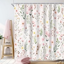Pink Floral Flower Leaves Spring Botanical 72"W x 72"L (Pack of 1) A-pink — custom printed polyester bath curtain