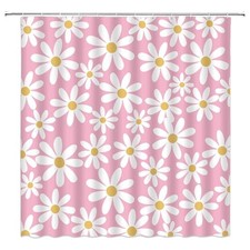 Shower Curtain Cute Daisy Floral Flower Modern 70"Wx70"H/180x180cm Pink — custom printed polyester bath curtain