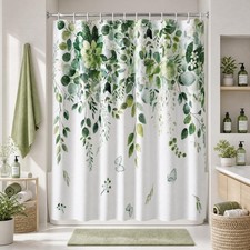Green Eucalyptus Shower Curtain Watercolor Plant Summer Bath Set 72x84 — custom printed polyester bath curtain
