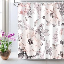 LIVILAN Pink Gray Flower Shower Curtain, Watercolor Floral Shower Curtains — custom printed polyester bath curtain