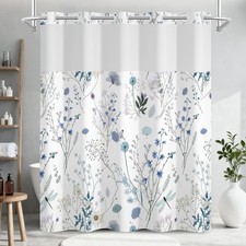 No Hook Floral Shower Curtain and Liner Set, Hotel Style Waterproof Fabric Sh... — custom printed polyester bath curtain