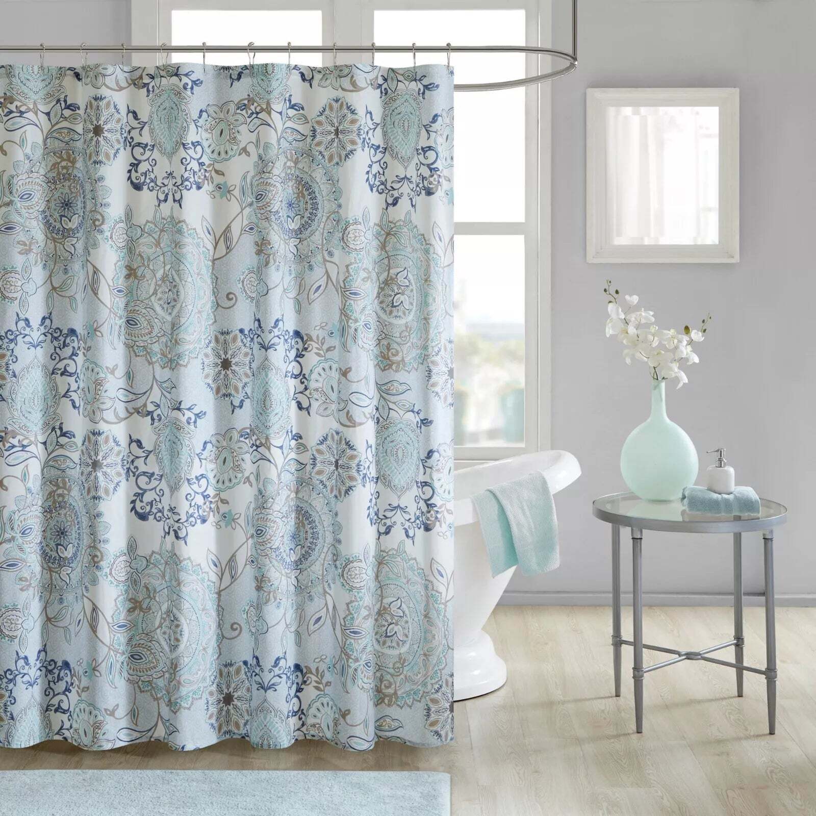 Custom Printed Bath Curtain — custom printed polyester bath curtain detail view