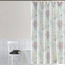 Home Classics Emiliana Floral Fabric Shower Curtain with Bronze Metal Hooks — custom printed polyester bath curtain