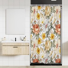 Yellow Floral 36x72 Inch Mini Half Stall Shower Curtain Vintage Style Small — custom printed polyester bath curtain