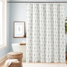 Blue and Green Boho Vintage Floral Shower Curtain for Bathroom,Modern Farmhouse — custom printed polyester bath curtain