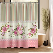 Pink Rose Spring Floral Shower Curtain Waterproof Cloth Fabric 70x72 Inch — custom printed polyester bath curtain
