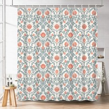 Art Nouveau Floral Print Waterproof Fabric Shower Curtain with Rings, 71x74 — custom printed polyester bath curtain