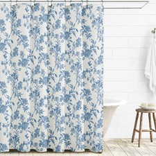 72x84 Inch Extra Long Blue Floral Cotton Cottagecore Shower Curtain — custom printed polyester bath curtain