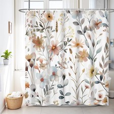 72 x 84 Inch Watercolor Floral Shower Curtain Cream Tan Ink Flower Country Sh... — custom printed polyester bath curtain