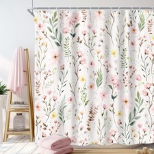 Pink Floral Flower Shower Curtain for Bathroom Decor 72Wx72H Light Pink Green... — custom printed polyester bath curtain