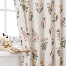 French Country Floral Linen Shower Curtain, 36" W x 72" L — custom printed polyester bath curtain