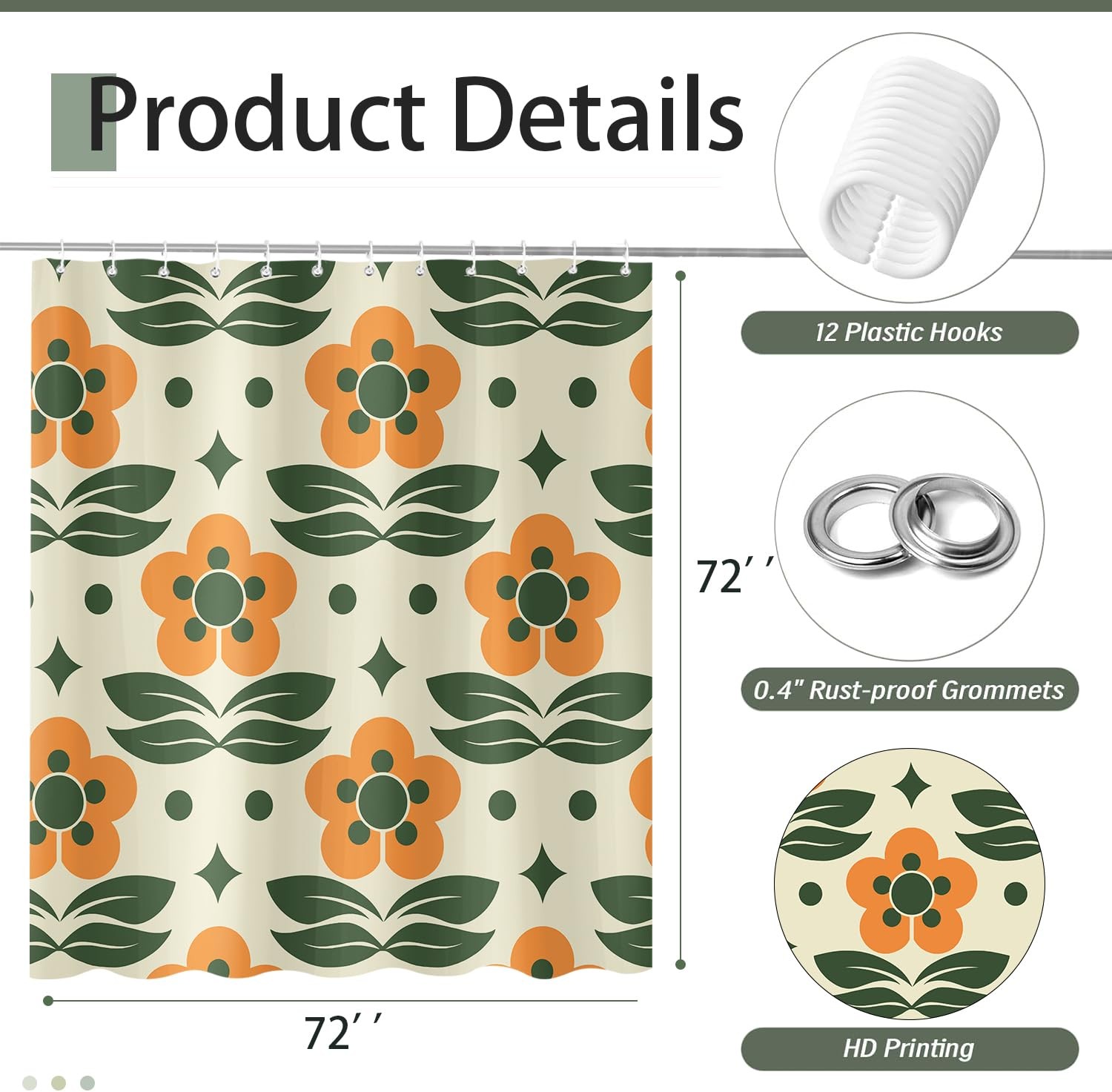 Custom Printed Bath Curtain — custom printed polyester bath curtain detail view