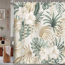 Tropical Plant Flower Shower Curtain for Bathroom, Vintage Sage Green — custom printed polyester bath curtain