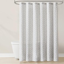 Delicate Floral Linen Textured Shower Curtain Single 72" W x 72" L Blue — custom printed polyester bath curtain