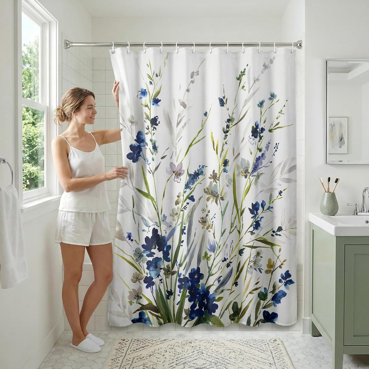 Custom Printed Bath Curtain — custom printed polyester bath curtain detail view