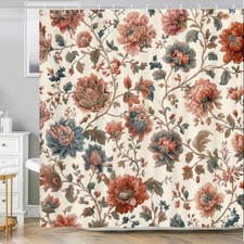 Floral Shower Curtain, Boho Farmhouse Country 72"W x 72"L (Pack of 1) Vintage — custom printed polyester bath curtain