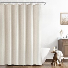 Natural Linen Shower Curtain Country Boho Farmhouse Bath Decor Beige Shower — custom printed polyester bath curtain
