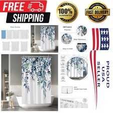 Stylish Blue Eucalyptus Shower Curtain - Waterproof Fabric for a Stylish Bath — custom printed polyester bath curtain