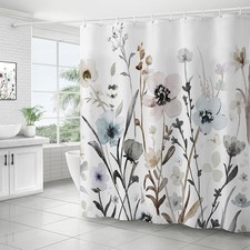 Grey Pink Blue Floral Shower Curtain Flower Shower Curtains for Bathroom Wate... — custom printed polyester bath curtain
