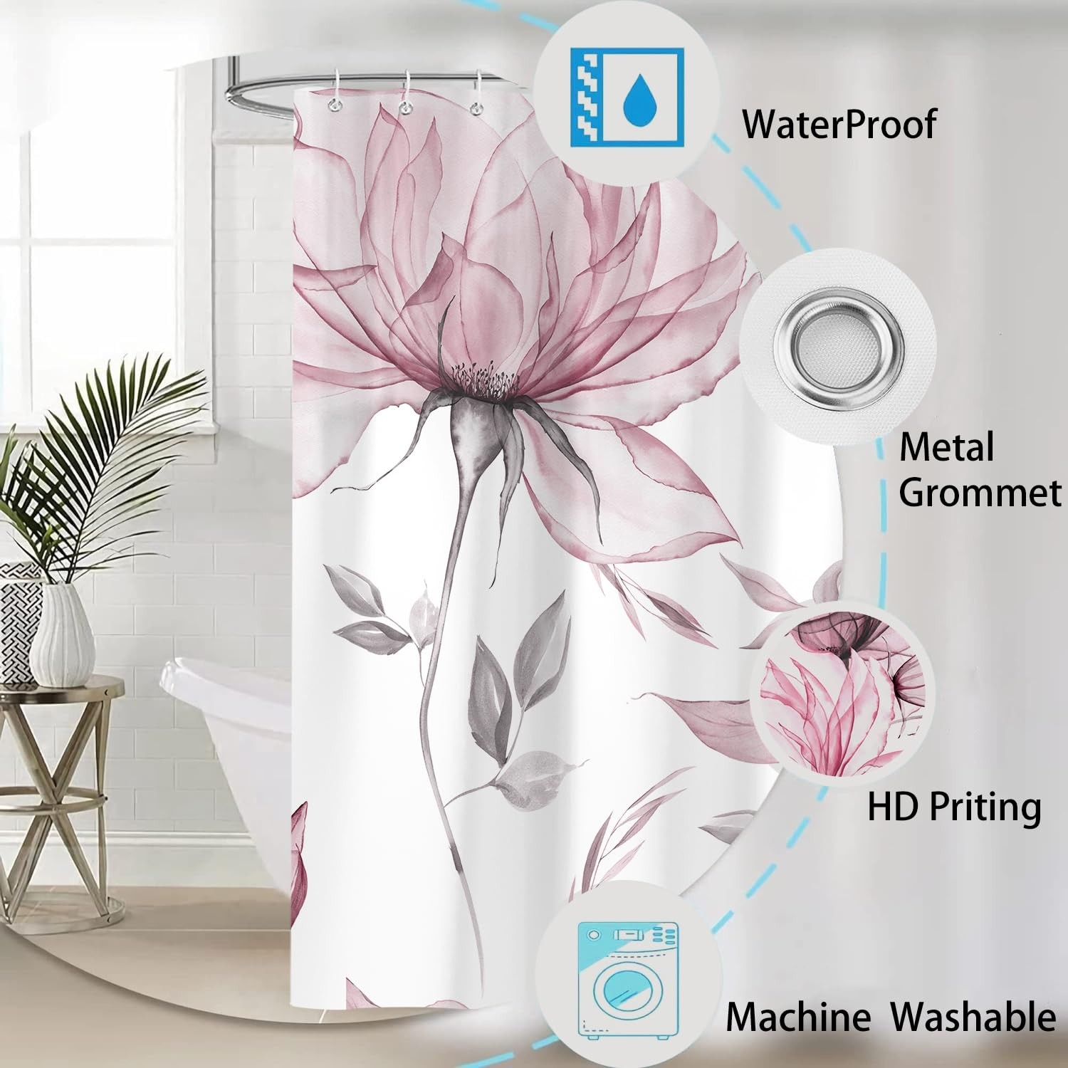 Custom Printed Bath Curtain — custom printed polyester bath curtain detail view