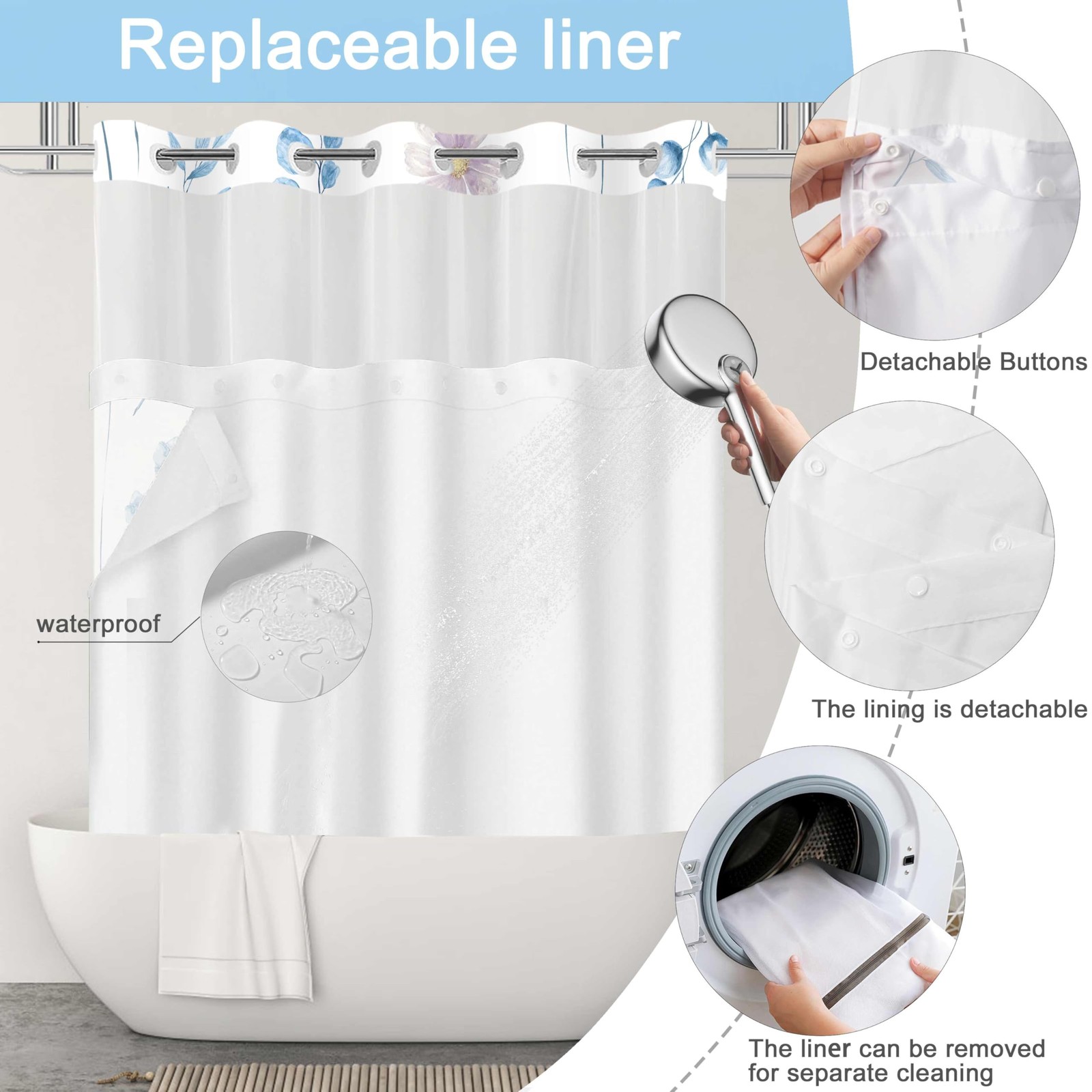 Custom Printed Bath Curtain — custom printed polyester bath curtain detail view