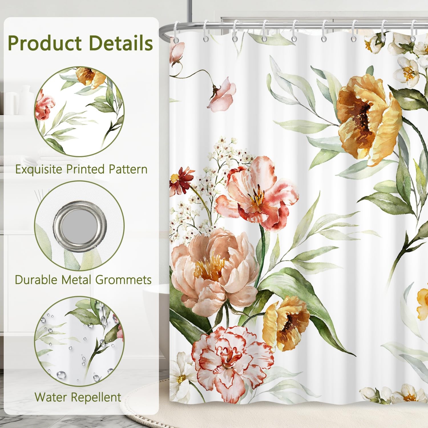 Custom Printed Bath Curtain — custom printed polyester bath curtain detail view
