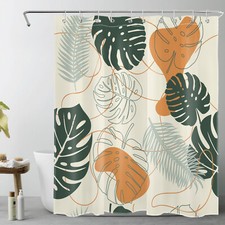 Tropical Plant Monstera Leaf Modern Art Shower Curtain Bathroom Accessories Set — custom printed polyester bath curtain