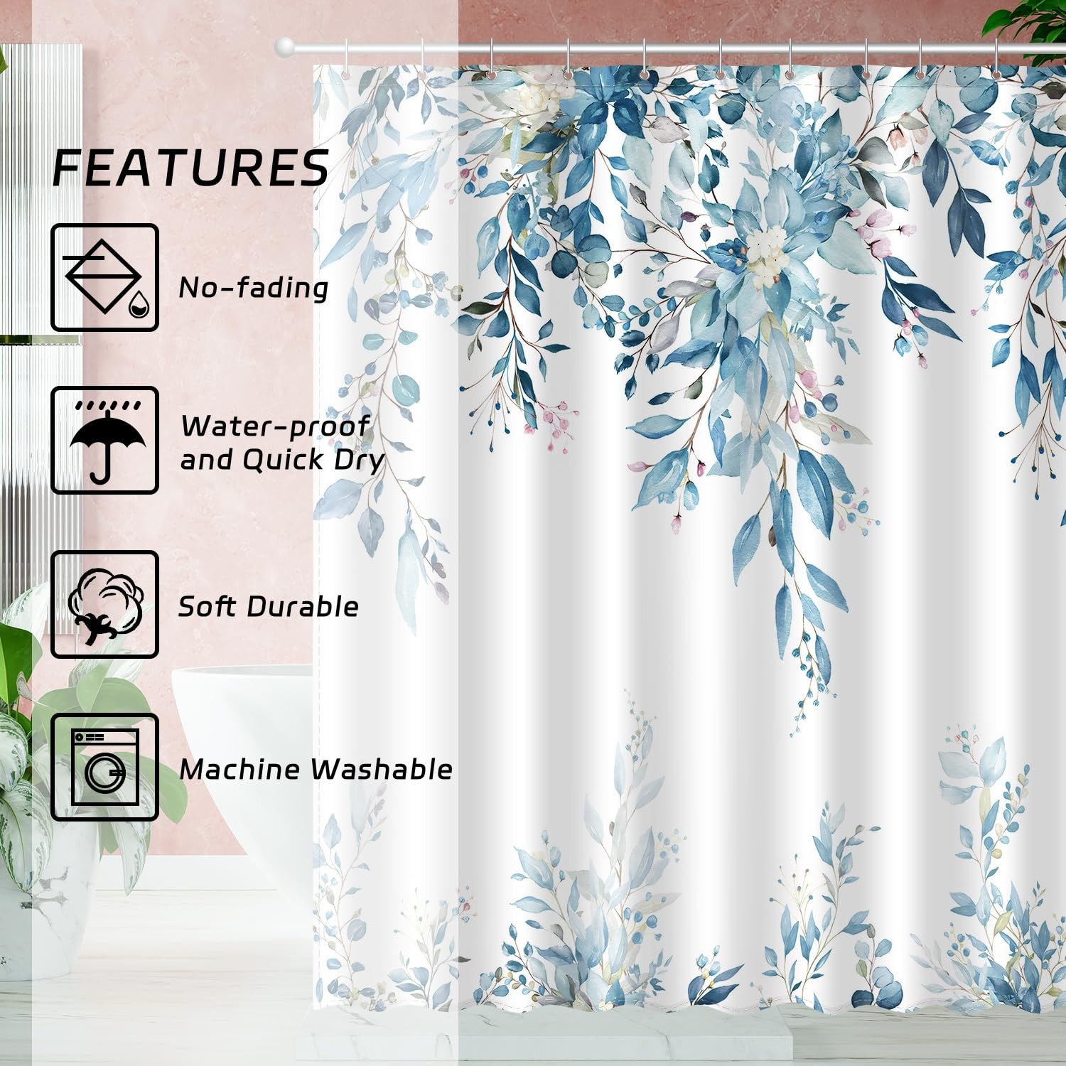 Custom Printed Bath Curtain — custom printed polyester bath curtain detail view