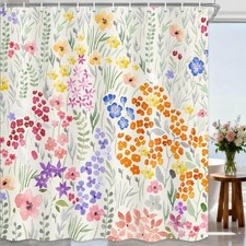 Cute Floral Shower Curtain, Spring Boho Cottagecore Colorful Flower Fabric Gi... — custom printed polyester bath curtain