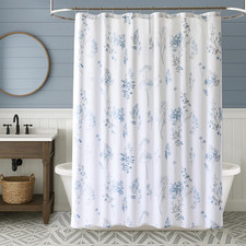 Light Blue and White Coastal Floral Shower Curtain,Waterproof Cute Grandma Core — custom printed polyester bath curtain