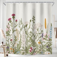 Riyidecor 72x78 Wild Flower Shower Curtain Botanical Plant Decor Waterproof + 12 — custom printed polyester bath curtain