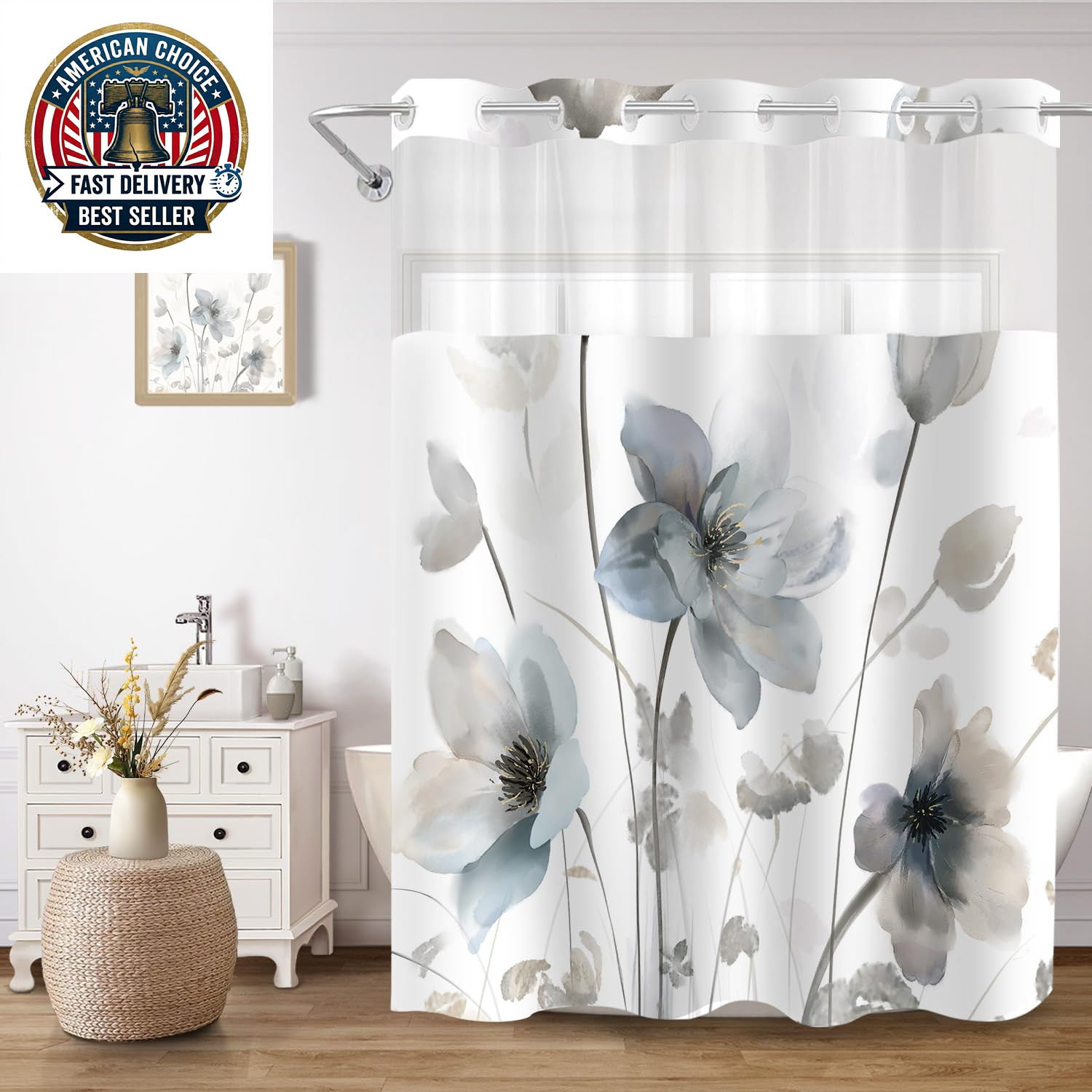 Custom Printed Bath Curtain — custom printed polyester bath curtain detail view