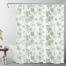 Farmhouse Botanical Leaf Green Floral Shower Curtain Set for Bathroom Decor — custom printed polyester bath curtain