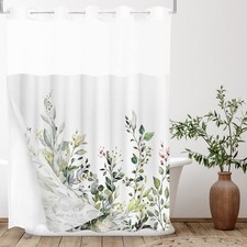 Tititex No Hooks Snap in Liner 72"W x 72"L (Pack of 1), Sage Leaves【no Hooks】 — custom printed polyester bath curtain