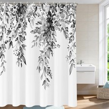 Shower Curtain Black and White Eucalyptus Shower Curtains for Bathroom Waterc... — custom printed polyester bath curtain