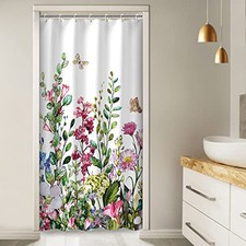 Stall Shower Curtain 36W x72H Inches Narrow RV Shower Curtains Floral Shower — custom printed polyester bath curtain