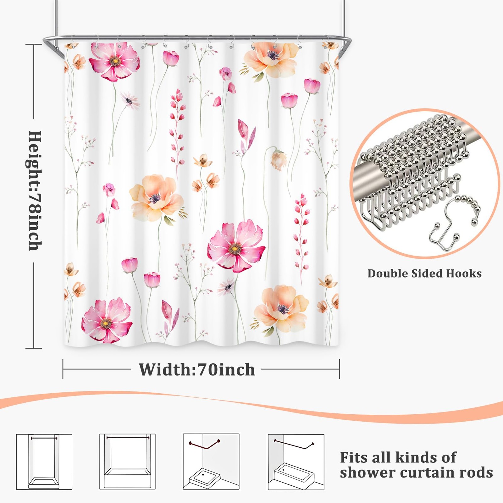 Custom Printed Bath Curtain — custom printed polyester bath curtain detail view