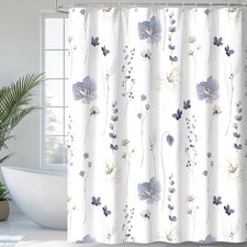 Floral Shower Curtain, Flowers Print Minimalist Bathroom Curtain, Machine Was... — custom printed polyester bath curtain