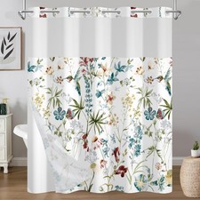 Tquqobu Colorful Floral Shower Curtain Snap In Liner Waterproof Double Layers — custom printed polyester bath curtain