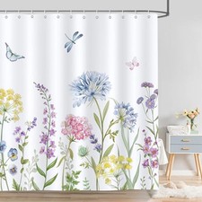 Spring Floral Shower Curtain, Yellow 72"W x 72"L (Pack of 1) Colorful Flower — custom printed polyester bath curtain
