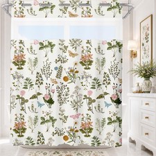 No Hook Spring Wildflower Shower Curtain,Hookless Vintage Farmhouse Floral Sh... — custom printed polyester bath curtain